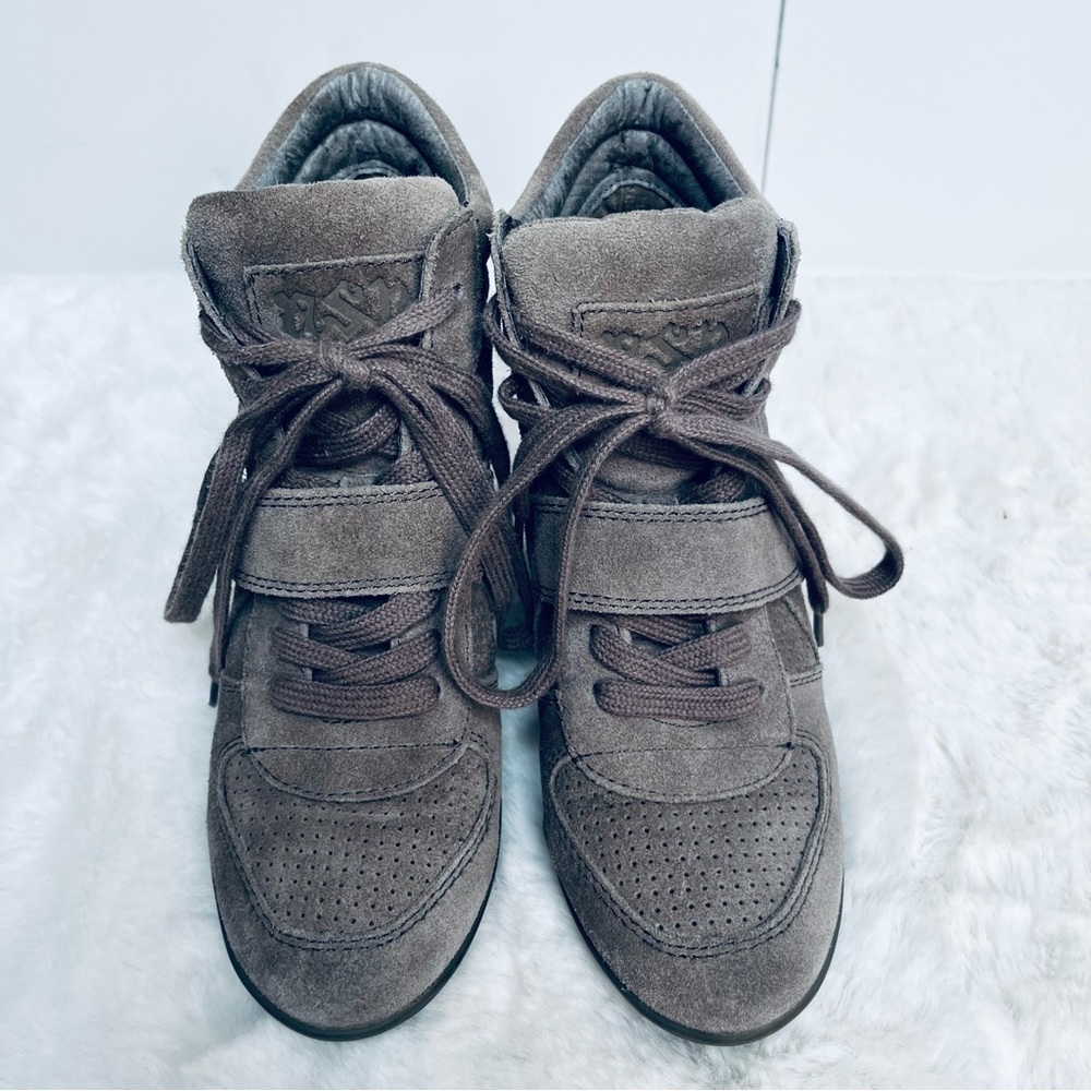 ASH Bowie Suede Leather Wedge Sneakers- Grey- 37